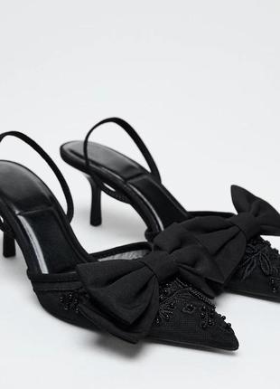 Туфлі zara високий каблук каблуки туфлі чорні з бантом