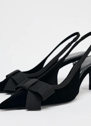 Туфлі zara високий каблук каблуки туфлі чорні з бантом оксамитові