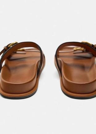 Тапки шльопки zara  шльопанці жіночі шкіра чорні рижі тигрячі нові3 фото