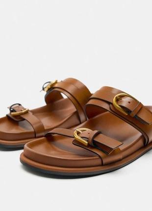 Тапки шльопки zara  шльопанці жіночі шкіра чорні рижі тигрячі нові4 фото