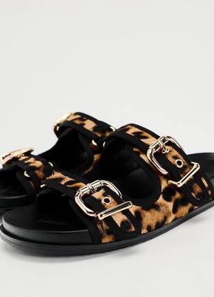 Тапки шльопки zara  шльопанці жіночі шкіра чорні рижі тигрячі нові6 фото