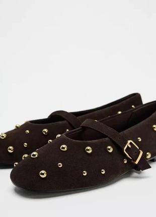 Балетки zara замша коричневые новые обувь женская