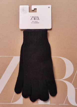 Шерстяно-кашемировые трикотажные перчатки zara размер м