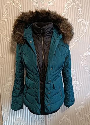 Теплая брендовая зимняя куртка с капюшоном superdry / мех