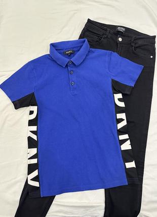 Dkny оригінальна синя футболка-поло, бавовняна сорочка-поло з логотипом dkny, розмір s/m
