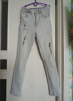 Never denim джинсы скинни стрейч s, 36размер с потертостями и дырками