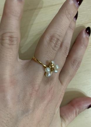 Золотое кольцо с перлами 585 проба желтое3 фото