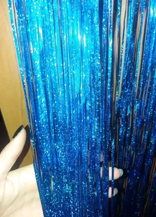 Дощик на ялинку з голограмою 1 м на 10 см синій