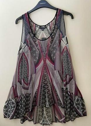 Шелковая майка-туника в бохо принт warehouse легкая на пояске