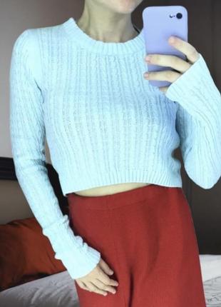 Кроп топ свитер бирюзовый вязаный шикарный цвет🩵