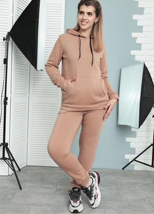 Модный теплый женский костюм капучино прогулочный спортивный костюм флисовый утепленный (7650)