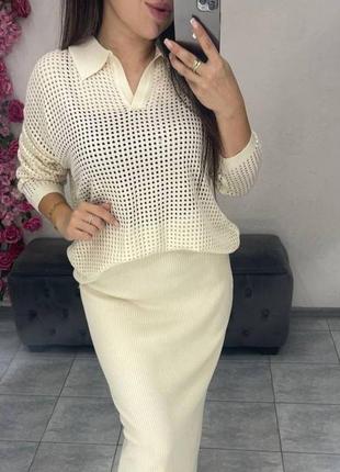 Жіночий елегантний класичний костюм спідниця міді светр жіночий базовий діловий костюм светр спідниця3 фото