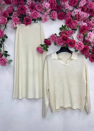 Жіночий елегантний класичний костюм спідниця міді светр жіночий базовий діловий костюм светр спідниця2 фото