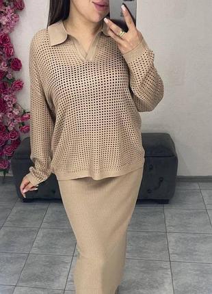 Жіночий елегантний класичний костюм спідниця міді светр жіночий базовий діловий костюм светр спідниця2 фото