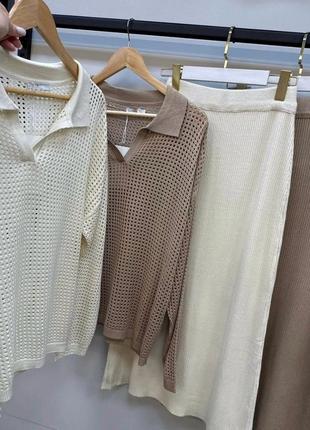 Жіночий елегантний класичний костюм спідниця міді светр жіночий базовий діловий костюм светр спідниця4 фото