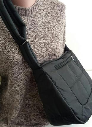 Сумка клатч тканинний дутик місткий чорний легкий на плече через плече2 фото