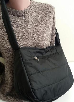 Сумка клатч тканинний дутик місткий чорний легкий на плече через плече3 фото