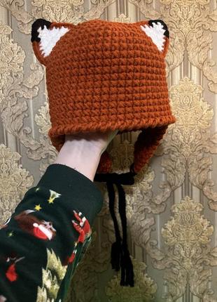 Яскрава оригінальна шапка вушанка лисичка з вушками 🦊