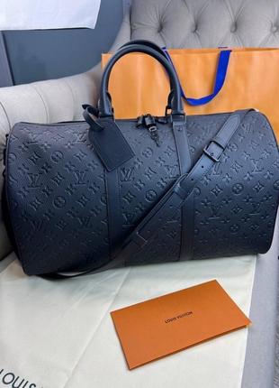 Дорожня сумка чорна louis vuitton keepall monogram taurillon 50cm