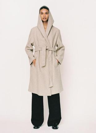 Двобортне пальто зара пальто soft з капюшоном і паском zara