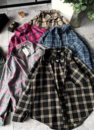 Рубашка в клетку на пуговицах фланель коттон 100%