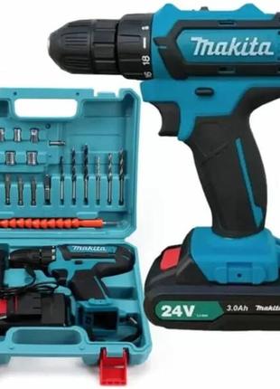 Шуруповерт makita з набором інструментів, запасний акумулятор.