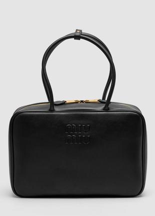 Брендовая женская кожаная сумка miu miu black leather beau top-handle bag