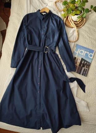 Длинное синие хлопковое платье warehouse 16 l xl