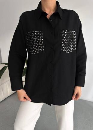 Стильна жіноча сорочка з декором на кишені,  виробник туреччина amu-7408