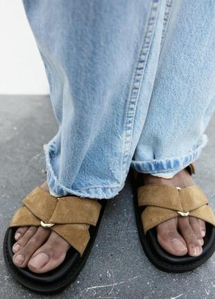 Сандалии шлепанцы натуральная замша zara