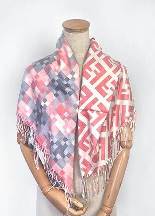 Платок кашемировый двусторонний стильный бренд массо пудра/серый