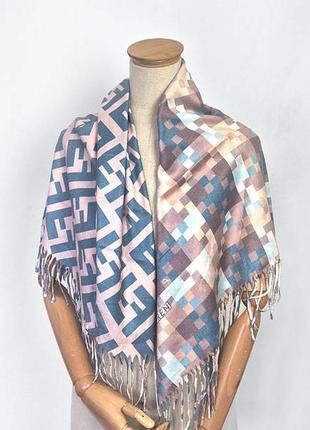 Платок кашемировый двусторонний стильный бренд массимо бирюза/капучино
