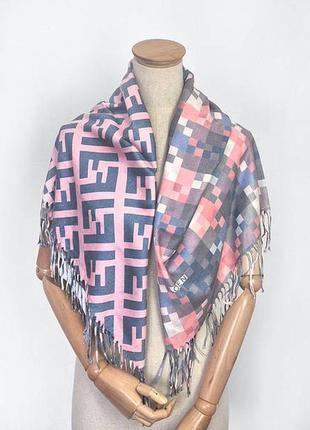Платок кашемировый двусторонний стильный бренд масело розовый/серый/синий