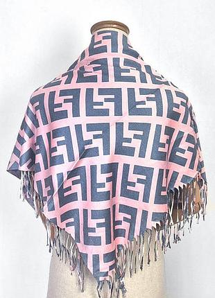 Платок кашемировый двусторонний стильный бренд масело розовый/серый/синий4 фото