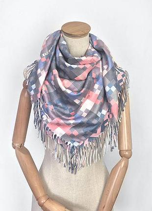 Платок кашемировый двусторонний стильный бренд масело розовый/серый/синий3 фото