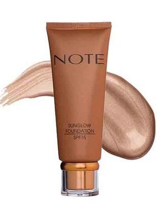 Хайлайтер шиммер тональна основа бронзер для тіла рідке золото note sun glow foundation  20 spf 15