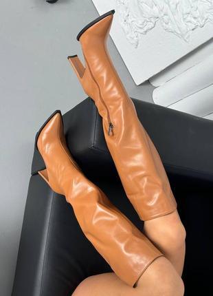 Распродажа 🤩 сапоги женские высокие на каблуке коричневые натуральная кожа демисезон8 фото