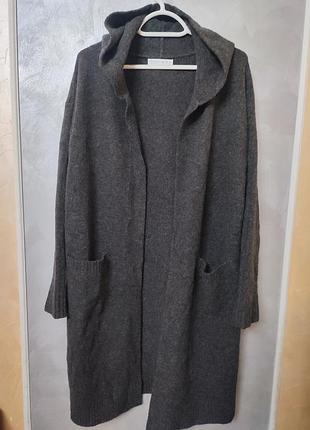 Сірий теплий кардиган накидка з капюшоном з вовною primark