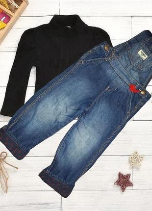 Детская одежда для девочки утеплённый джинсовый комбинезон с подкладкой флис на 2-3 года