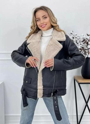 Дубленка женская авиатор размер м цвет черный