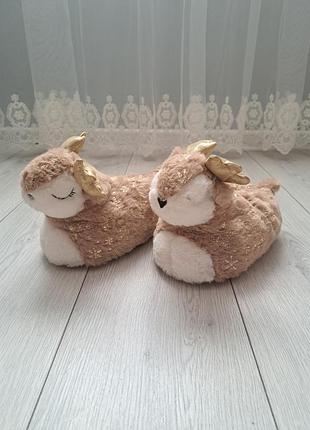 Плюшевые мягкие тапочки олени (размер 32-35)