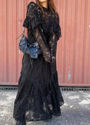 Платье сетевое с длинными рукавами длинное оверсайз