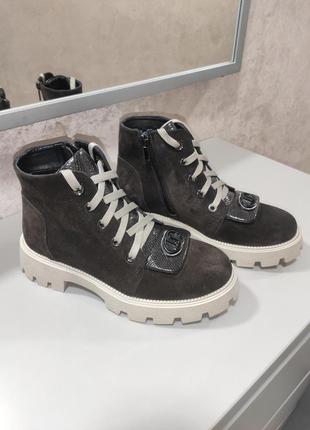 Ботинки женские демисезонные, замша, кожа