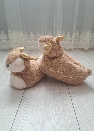 Плюшевые мягкие тапочки олени (размер 32-35)