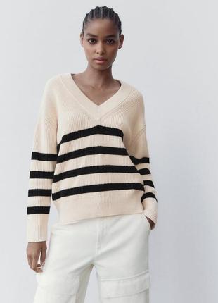 Классный хлопковый свитер оверсайз в полоску zara