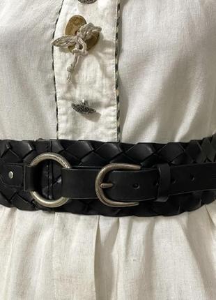 Широкий чорний шкіряний плетений пояс esprit натуральна шкіра