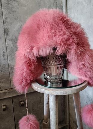 ,шапка ушанка кожа песец