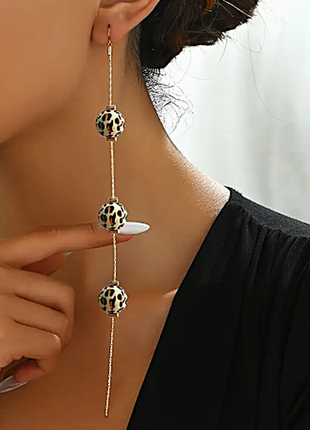 Сережки длинные бусины леопардовые