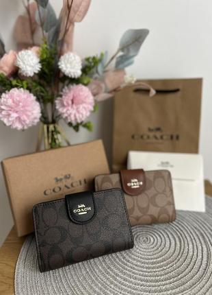 Coach medium corner zip wallet жіночий брендовий шкіряний гаманець кошельок шкіра коуч коач на подарунок дівчині на подарунок дружині