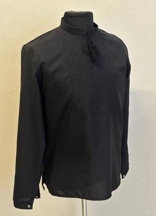 Рубашка вышитая рубашка мужская вышиванка черным по черному черная рубашка мужская 317